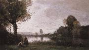 camille corot Seine Landscape near Chatou painting